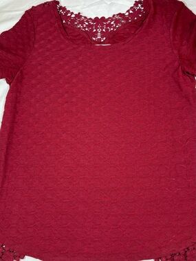 Rebecca Malone Burgundy Lace-Trim Short Sleeve Tee